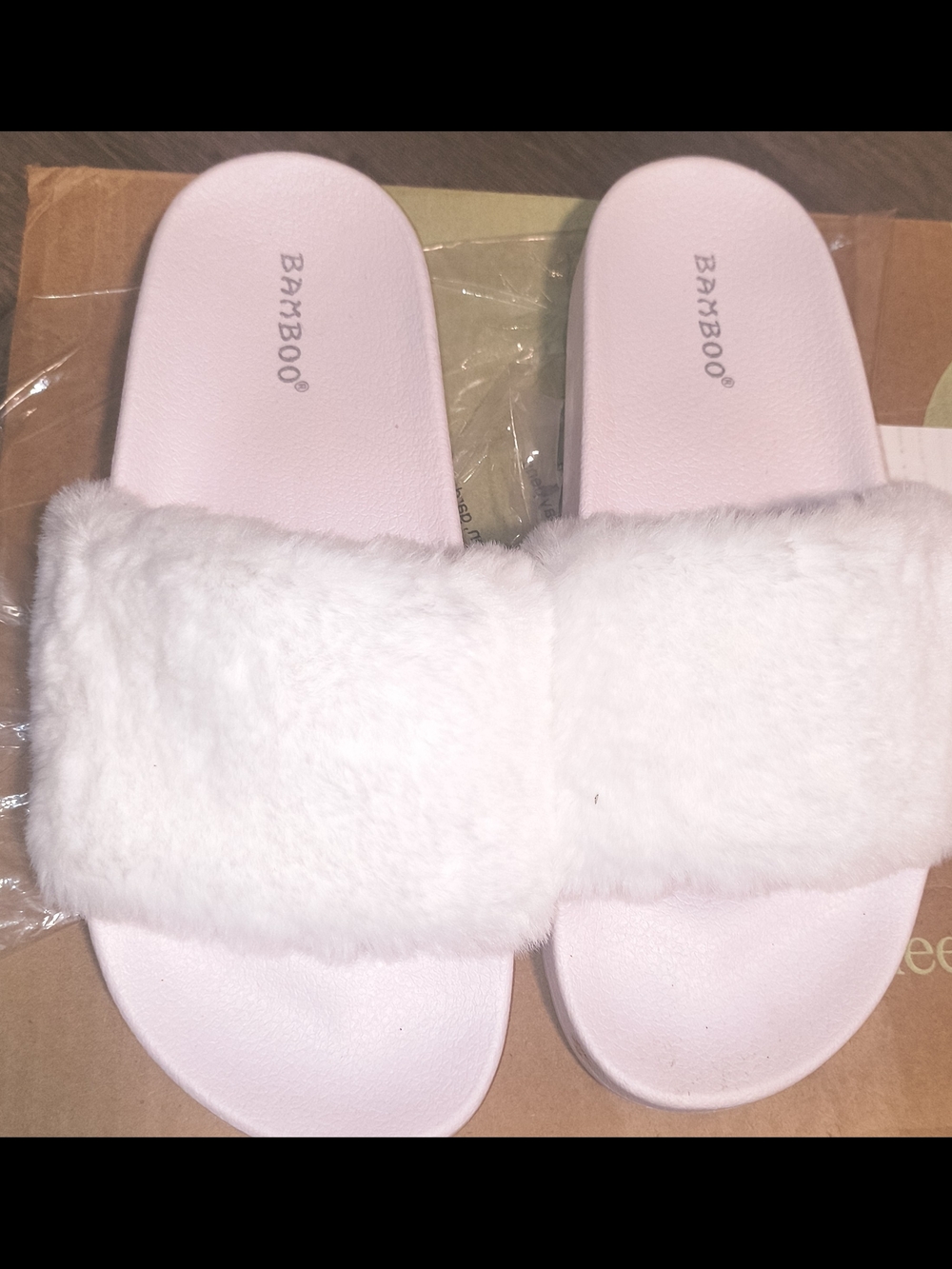 Bamboo Women's White Faux Fur Slide Sandals